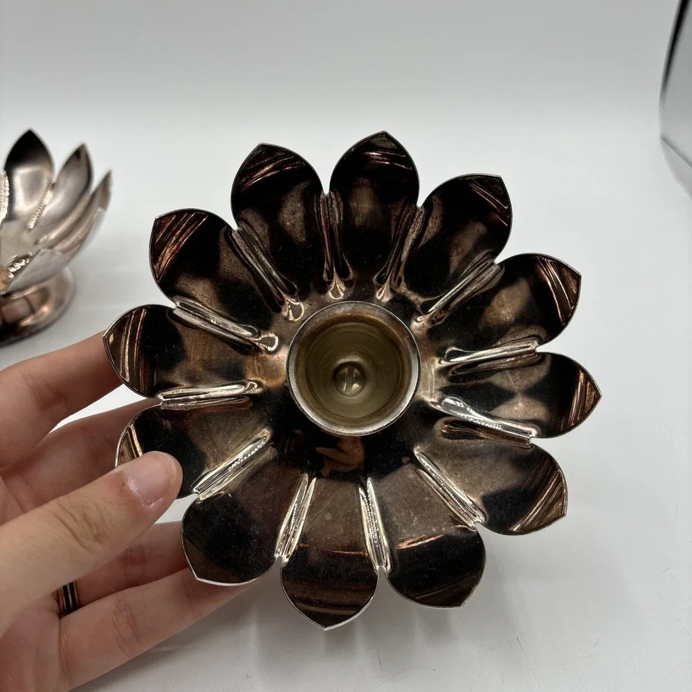 Set Of 2 Vintage Candle Holders- Silver Plate-Reed & Barton 3001 Lotus Flower